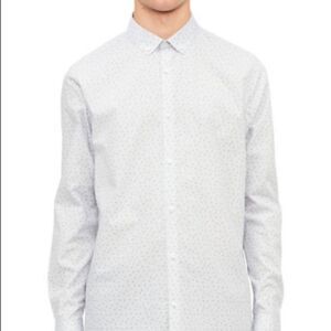 Calvin Klein Infinite Triangles Non-Iron Sport Shirt-WHITE/BLUE-Medium